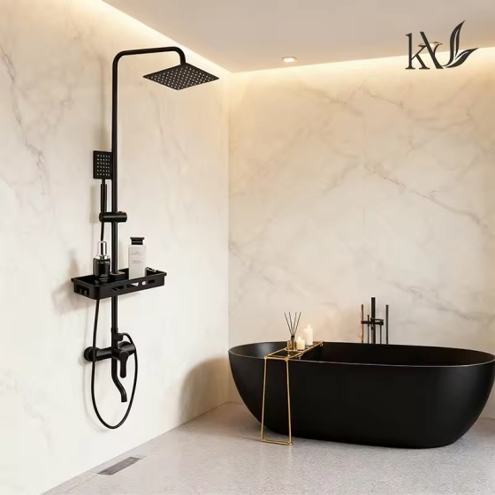 Jacques Modern Bathroom Faucet Brass Rain Shower Mixer Spout Water Tap Black Wall Mounted Waterfall Shower System