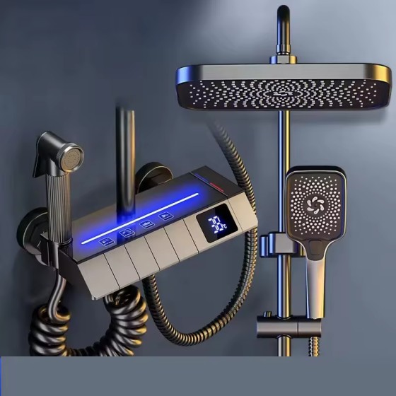 Bathroom ordinary metal luxury piano rain shower faucet set, with LCD display